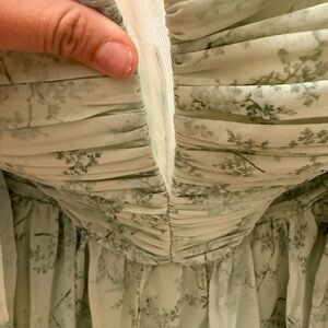 Light Sage Green Floral Ruched Bust Dress